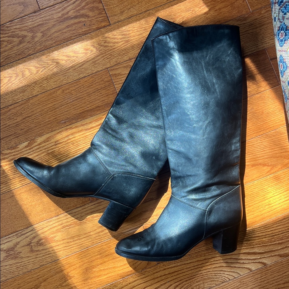 Renzo Fontanelli 70s Black Knee-High Leather Stovepipe Boots